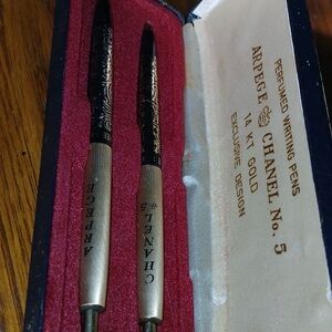 CHANEL 1950 perfumed 14GP Gold and Black Pen Set in original box.